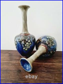 Pair Royal Doulton Lambeth Vases Florence C Roberts Art Deco Circa 1920