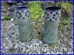 Pair Royal Doulton Vases. Vintage Bessie Newbery 11 Lambeth England