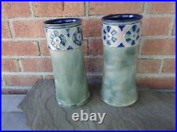 Pair Royal Doulton Vases. Vintage Bessie Newbery 11 Lambeth England