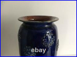 Pair of Antique Cobalt Blue Floral Decorated Royal Doulton Vases 8249