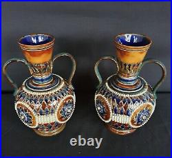 Pair of Antique Doulton Lambeth 19th Century Vases Signed ET Eleanor Tosen