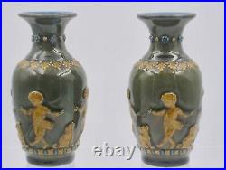 Pair of Antique Doulton Lambeth applied decoration Vases, 1891-1903