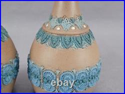 Pair of Doulton Lambeth Silicon Ware Blue Brown & White 4 1/2 Inch Vases