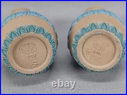 Pair of Doulton Lambeth Silicon Ware Blue Brown & White 4 1/2 Inch Vases