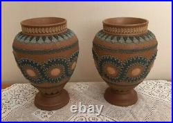 Pair of Doulton Lambeth Silicon Ware Vases 1883 Interlocking Circles Beaded 7