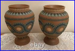 Pair of Doulton Lambeth Silicon Ware Vases 1883 Interlocking Circles Beaded 7