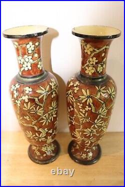 Pair of Lambeth Doulton Faience vases 1875 A Euphemia Thatcher