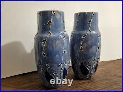 Pair of Royal Doulton Lambeth Art Nouveau Stoneware vases Bessie Newberry 7851