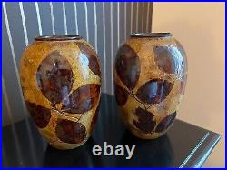 Pair of Royal Doulton Lambeth Natural Foliage Autumn Leaves vases