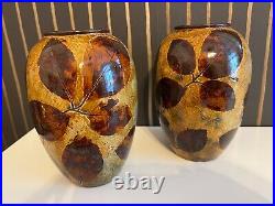 Pair of Royal Doulton Lambeth Natural Foliage Autumn Leaves vases