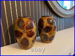 Pair of Royal Doulton Lambeth Natural Foliage Autumn Leaves vases