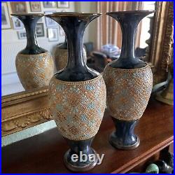 Pair of Royal Doulton Lambeth Slaters Patent Art Nouveau Majolica Stoneware Vase