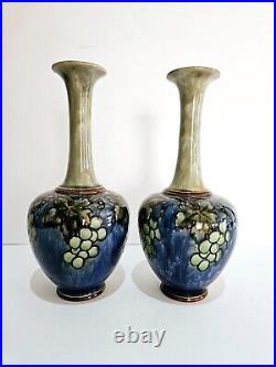 Pair of Royal Doulton Lambeth Vine Leaf Vases Florence C Roberts Art Deco C1920