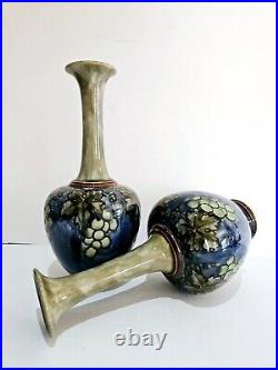 Pair of Royal Doulton Lambeth Vine Leaf Vases Florence C Roberts Art Deco C1920