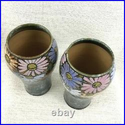 Pair of Royal Doulton Pottery Vases Stoneware Hand Painted Daisy Florrie Jones