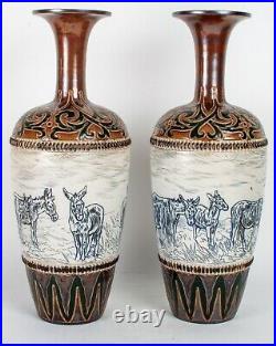 Pair of Stunning Royal Doulton Lambeth Donkey Vases by Hannah Barlow UK Made