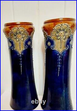Pr Royal Doulton Lambeth Tube Line Stoneware Vases condition very good