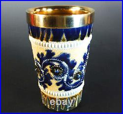 RARE, EARLY DOULTON LAMBETH HAND INCISED & PAINTED BEAKER by ROSINA BROWN 1879