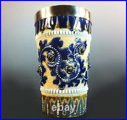 RARE, EARLY DOULTON LAMBETH HAND INCISED & PAINTED BEAKER by ROSINA BROWN 1879