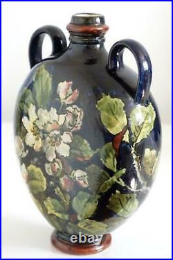 Rare Doulton Lambeth Faience Footed Moon Vase Or Flask With Handles c. 1877