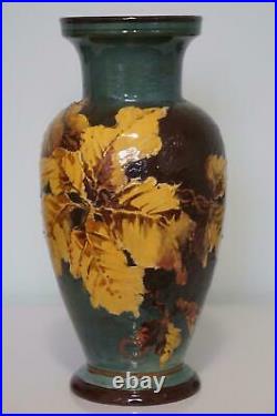 Rare Doulton Lambeth Impasto Ware Vase Autumn Leaves In Light Relief c1885