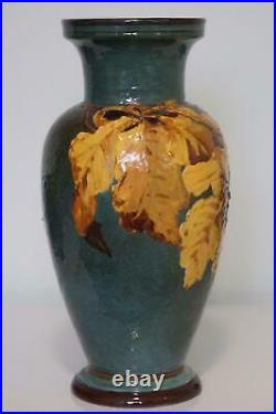Rare Doulton Lambeth Impasto Ware Vase Autumn Leaves In Light Relief c1885