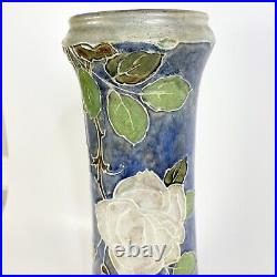 Rare Royal Doulton Lambeth 10.5 Stoneware Vase W Roses c1920s Bessie Newberry