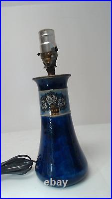 Rare Royal Doulton Lambeth Vase Lamp Bessie Newberry Cobalt Blue Art Nouveau
