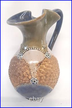 Royal Doulton Early 1900s Antique Lambeth Earthenware Ewer Jug Blue Gold Cream