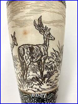 Royal Doulton Lambeth Antique deer vase Hannah B Barlow 40cm tall Very rare