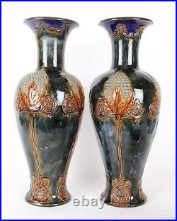 Royal Doulton Lambeth Huge Pair of Art Nouveau Stoneware Vases