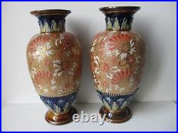 Royal Doulton Lambeth Matching Pair Of Large Impressive Vases, Perfect Condition