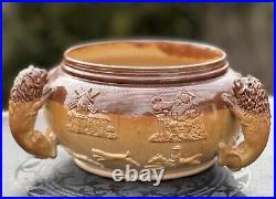 Royal Doulton Lambeth Salt Glazed Stoneware Bowl Planter Cache Pot Lion Handles