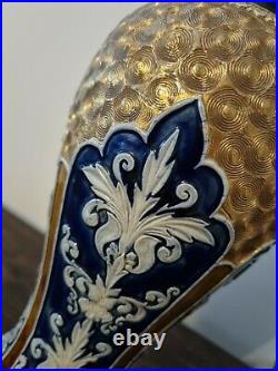 Royal Doulton Lambeth Slater Vases blue and gold lace No. 1690 Circa 1900's