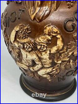 Royal Doulton Lambeth Stoneware Bacchus Handled Beer Jug Pitcher-Brown Glaze