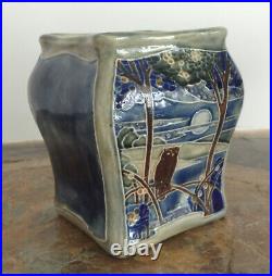 Royal Doulton Lambeth Stoneware Vase Owl Moon Wood Lake Sun Birds 1912-1920 EB