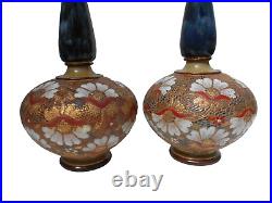 Royal Doulton Lambeth Stoneware Vases Floral Chine Design By Alice M Herapath