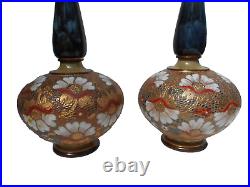 Royal Doulton Lambeth Stoneware Vases Floral Chine Design By Alice M Herapath