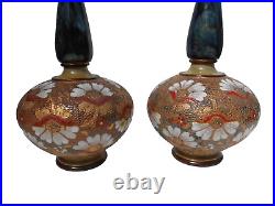 Royal Doulton Lambeth Stoneware Vases Floral Chine Design By Alice M Herapath