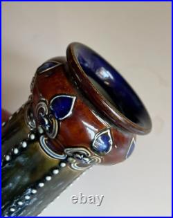 Royal Doulton Lambeth Vase signed classic Art Nouveau blue hearts beautiful