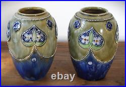 Royal Doulton Lambeth Vases Pair By Lily Partington c. 1920s 8218 18cm