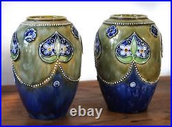 Royal Doulton Lambeth Vases Pair By Lily Partington c. 1920s 8218 18cm