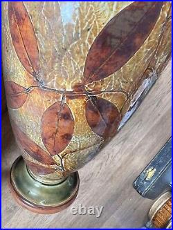 Royal Doulton Lambeth Ware Pair Of Leaf Glaze Vases Stunning 12