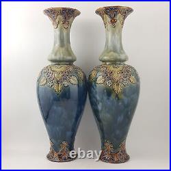 Royal Doulton Pair Of Large Stoneware Lambeth Vases 3319 (rare) RD 3245