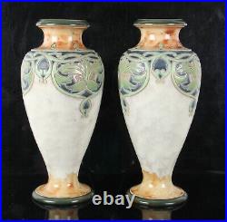 Royal Doulton Pair of Francis Pope Arts Crafts Lambeth Vases Stoneware Nouveau