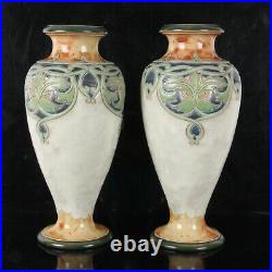 Royal Doulton Pair of Francis Pope Arts Crafts Lambeth Vases Stoneware Nouveau