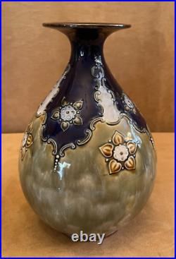 Royal Doulton Pottery Vase Art Deco & Crafts Nouveau Floral blue lambeth vintage
