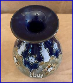 Royal Doulton Pottery Vase Art Deco & Crafts Nouveau Floral blue lambeth vintage