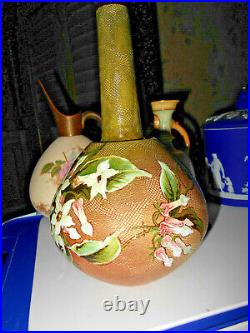 Royal Doulton Slaters Faience Vase Fushia Flowers L. Parker Artist C. 1887Nice