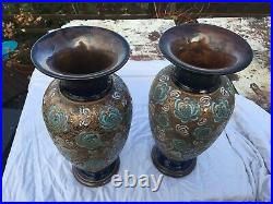 Stunning Pair 14 Royal Doulton Slater Vases Cobalt Blue Stamped Vintage Retro